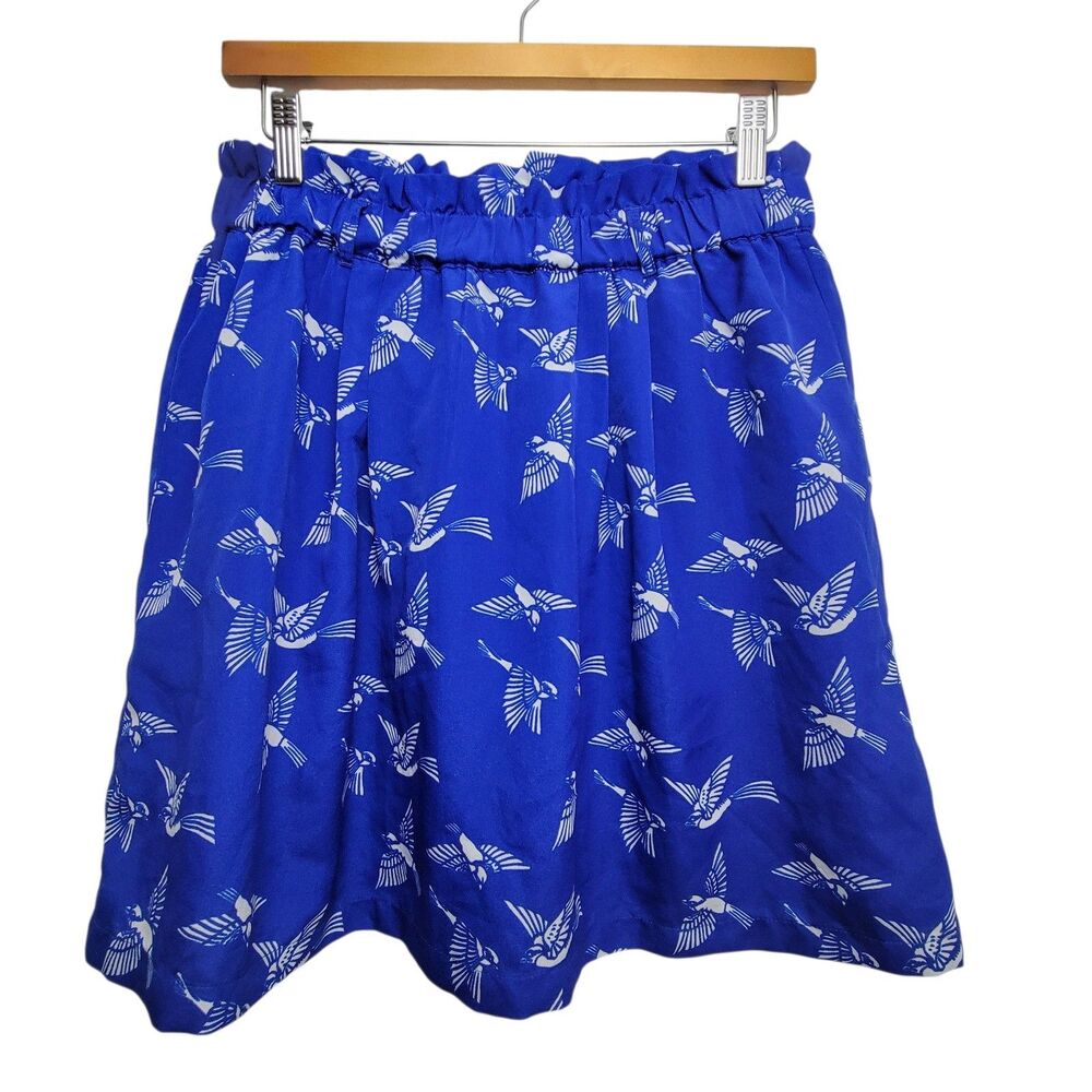 Oasis Blue And White Sparrow Bird Elastic Waist Skirt Size 12